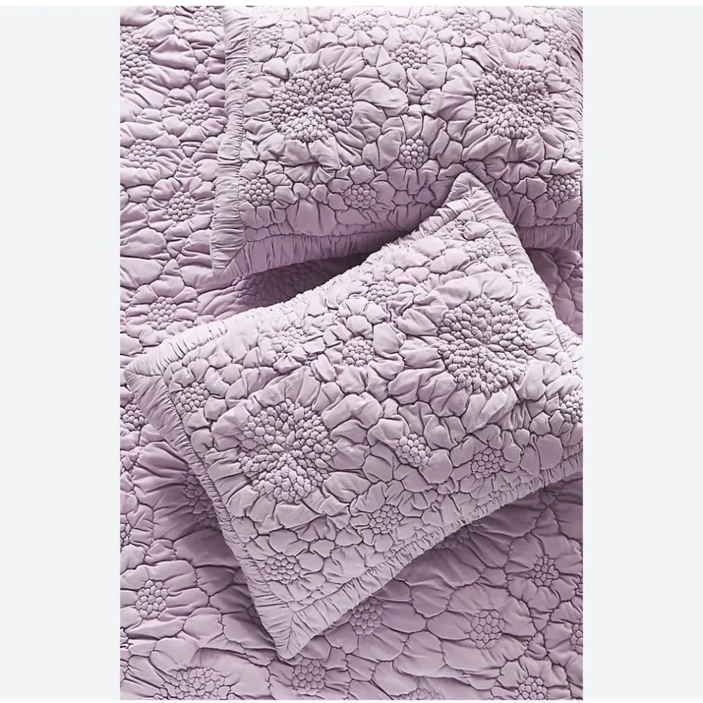 Anthropologie Lavender Purple Pillow EURO Shams Dahlia Cotton Jersey Floral